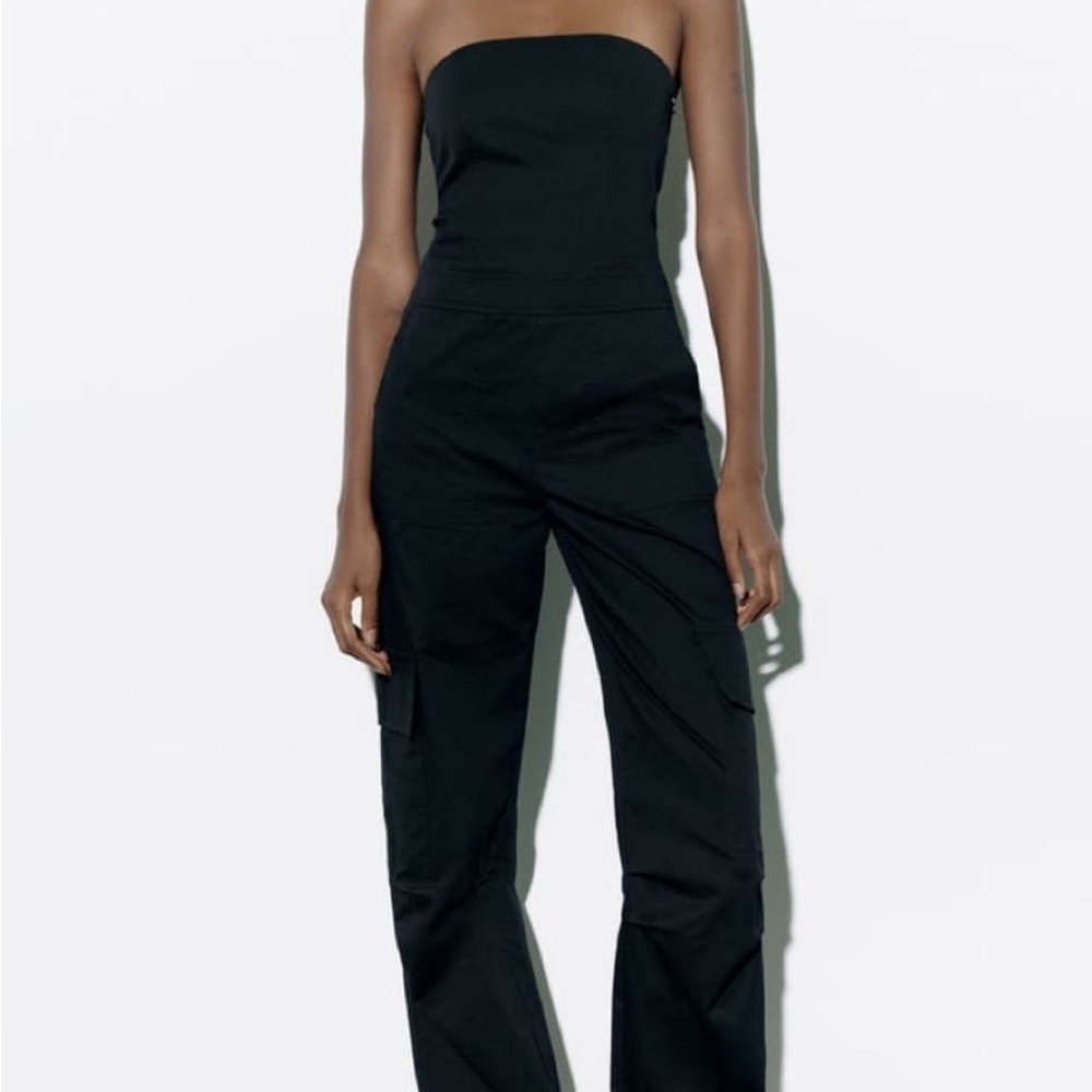 Zara Black Strapless Jumpsuit with Sleek Silhouette
